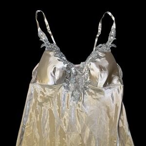 Flora Champagne Long High Low Satin Embellished Night Gown Lingerie  Sz L